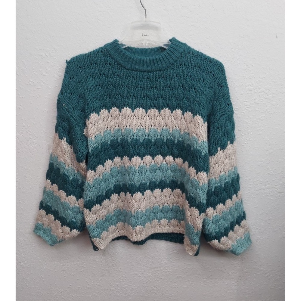 Easel Chunky Knit Sweater Womens Medium Coloful Green Striped Oversized